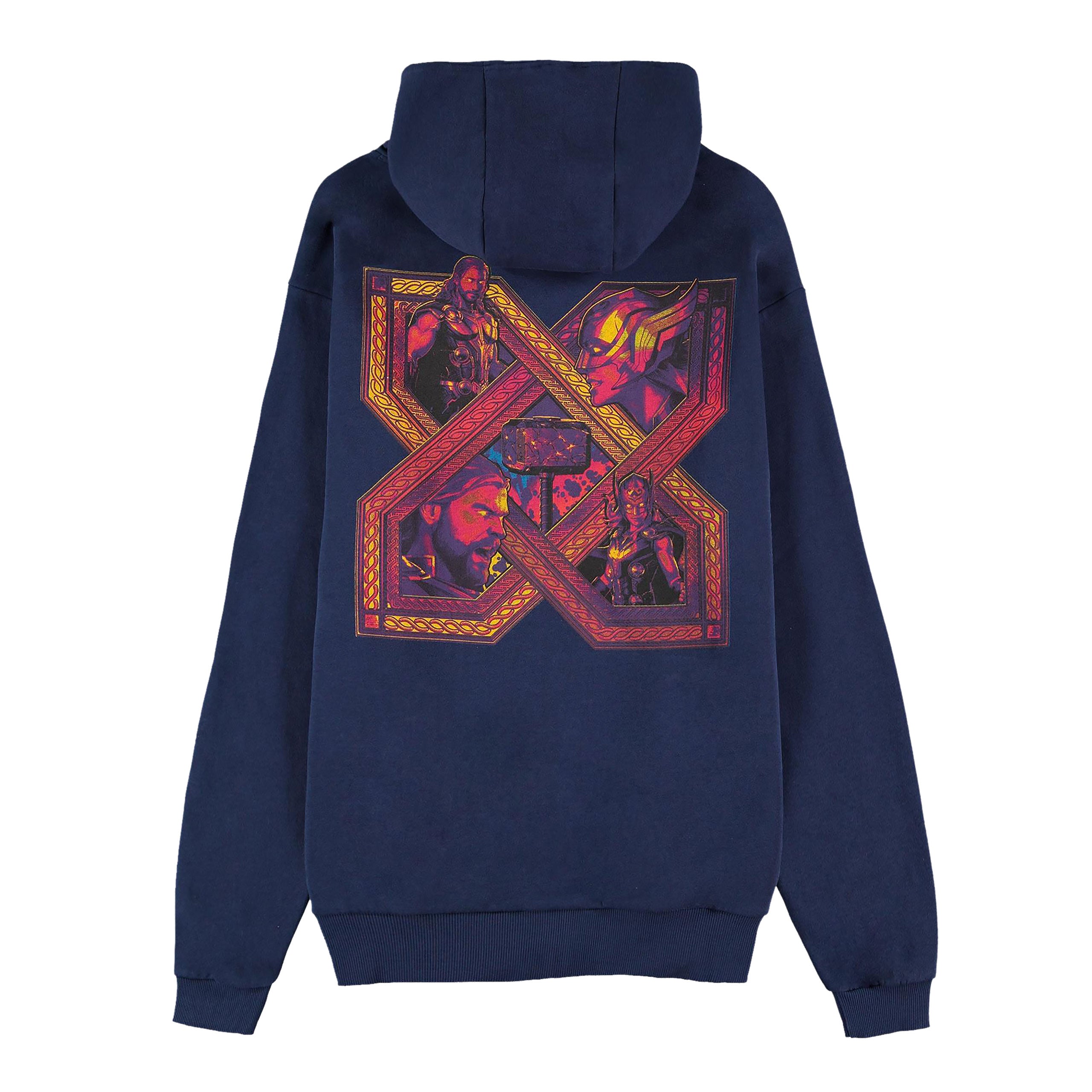 Zdjęcie produktu Thor: Miłość i Grom - niebieska bluza z kapturem z logo