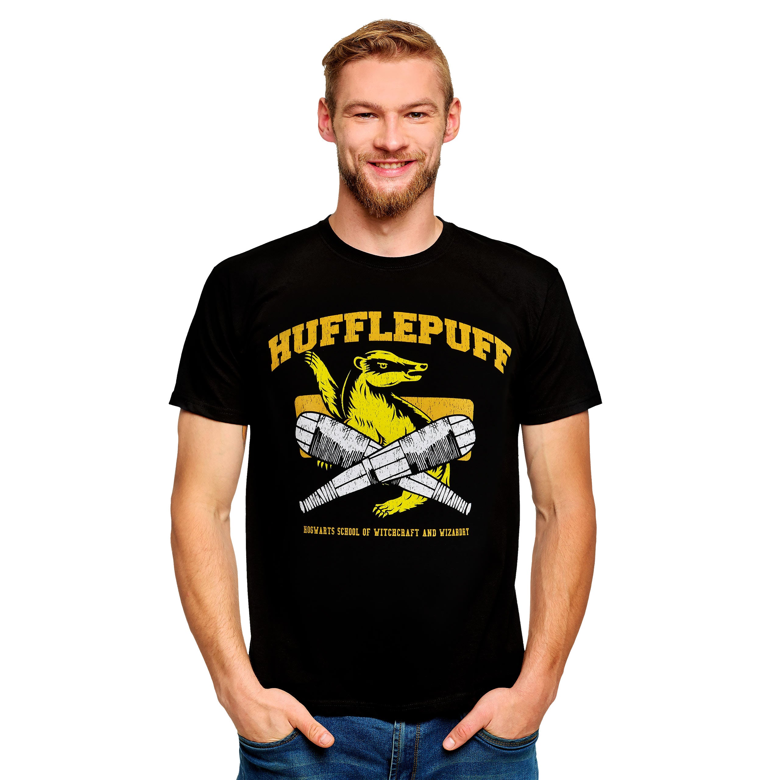 Zdjęcie produktu Hufflepuff Quidditch College T-Shirt czarne - Harry Potter