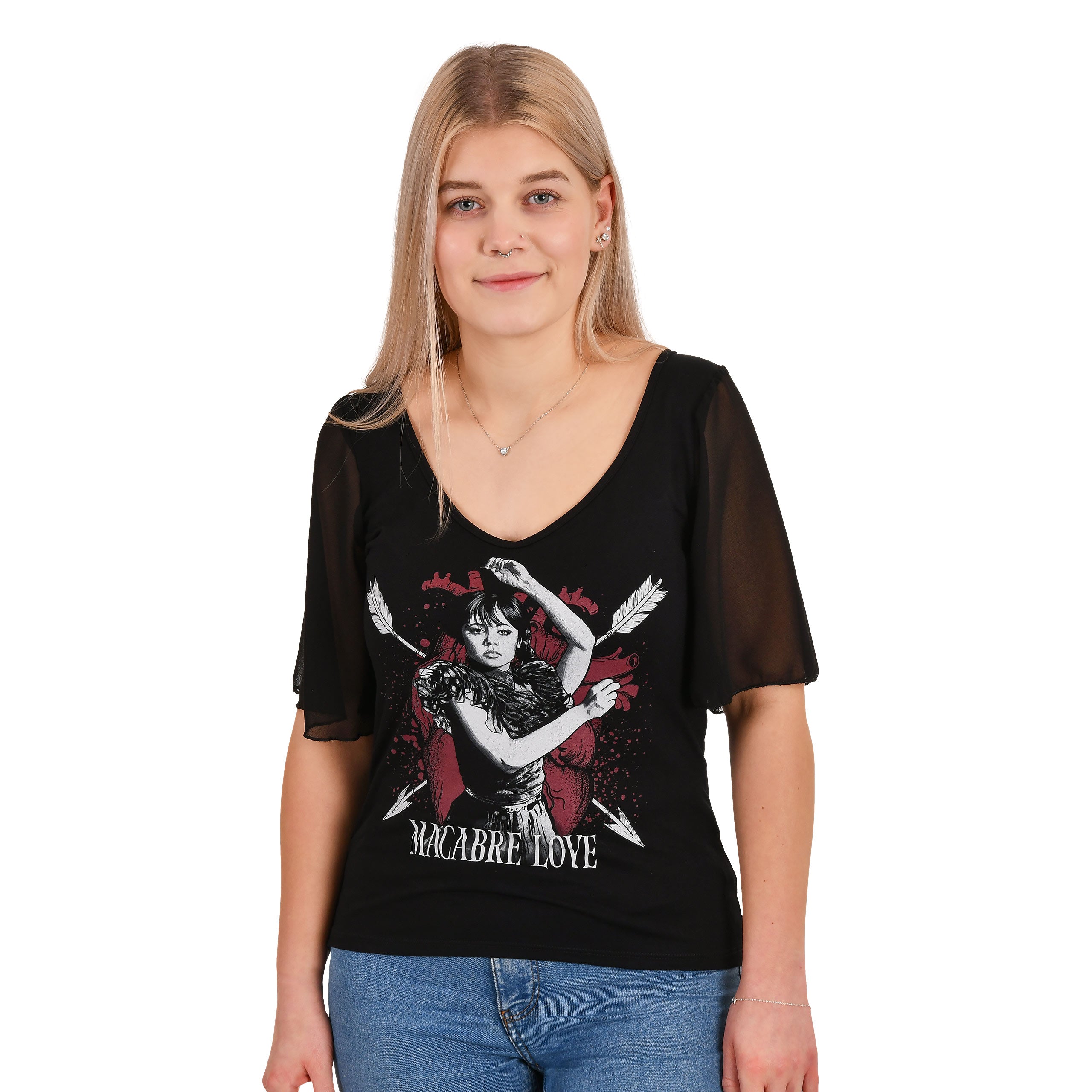 Zdjęcie produktu Wednesday - Koszulka Macabre Love z motylkowymi rękawami
