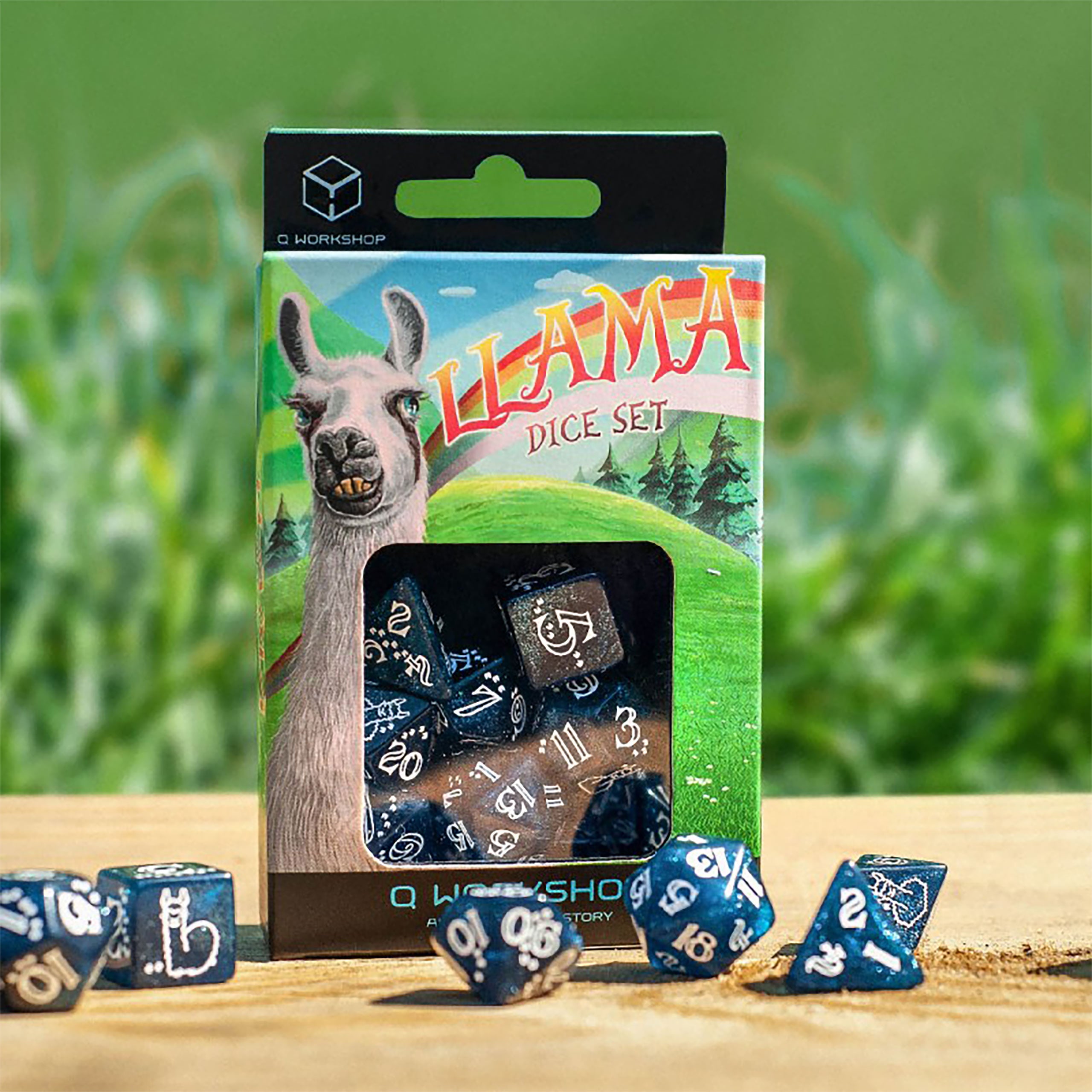 Zdjęcie produktu Lśniący zestaw kostek Llama 7-częściowy niebiesko-biały