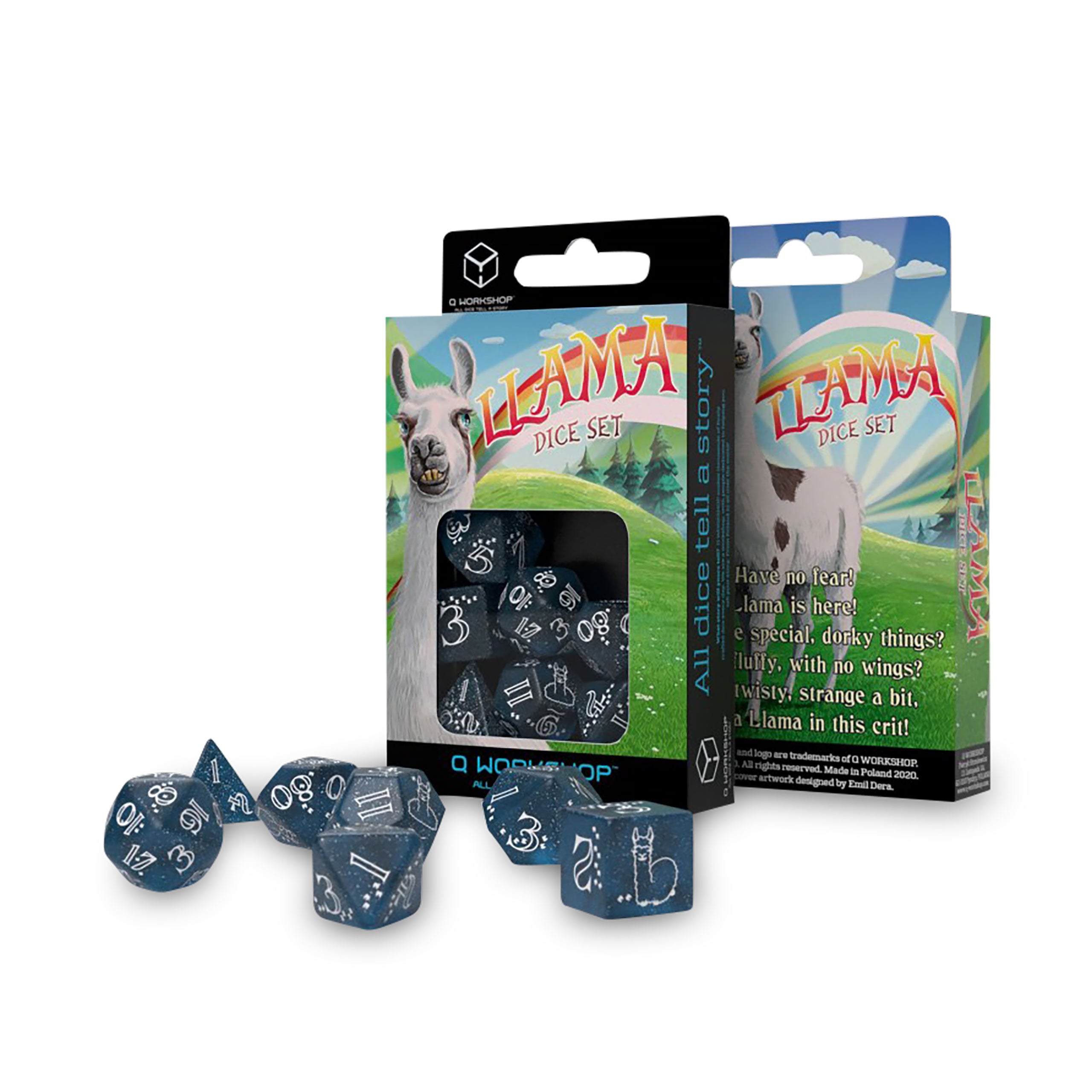 Zdjęcie produktu Lśniący zestaw kostek Llama 7-częściowy niebiesko-biały