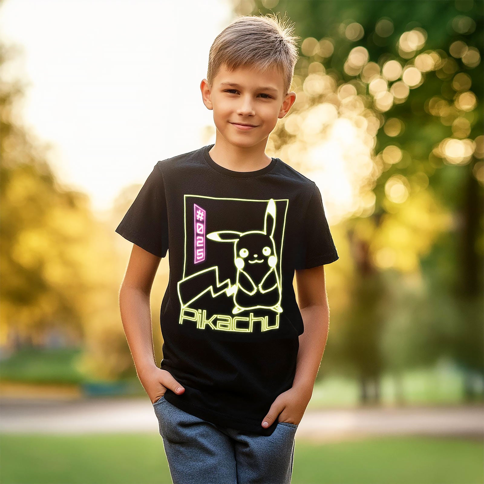 Zdjęcie produktu Pokemon - Pikachu Neon T-Shirt Dziecięcy czarny