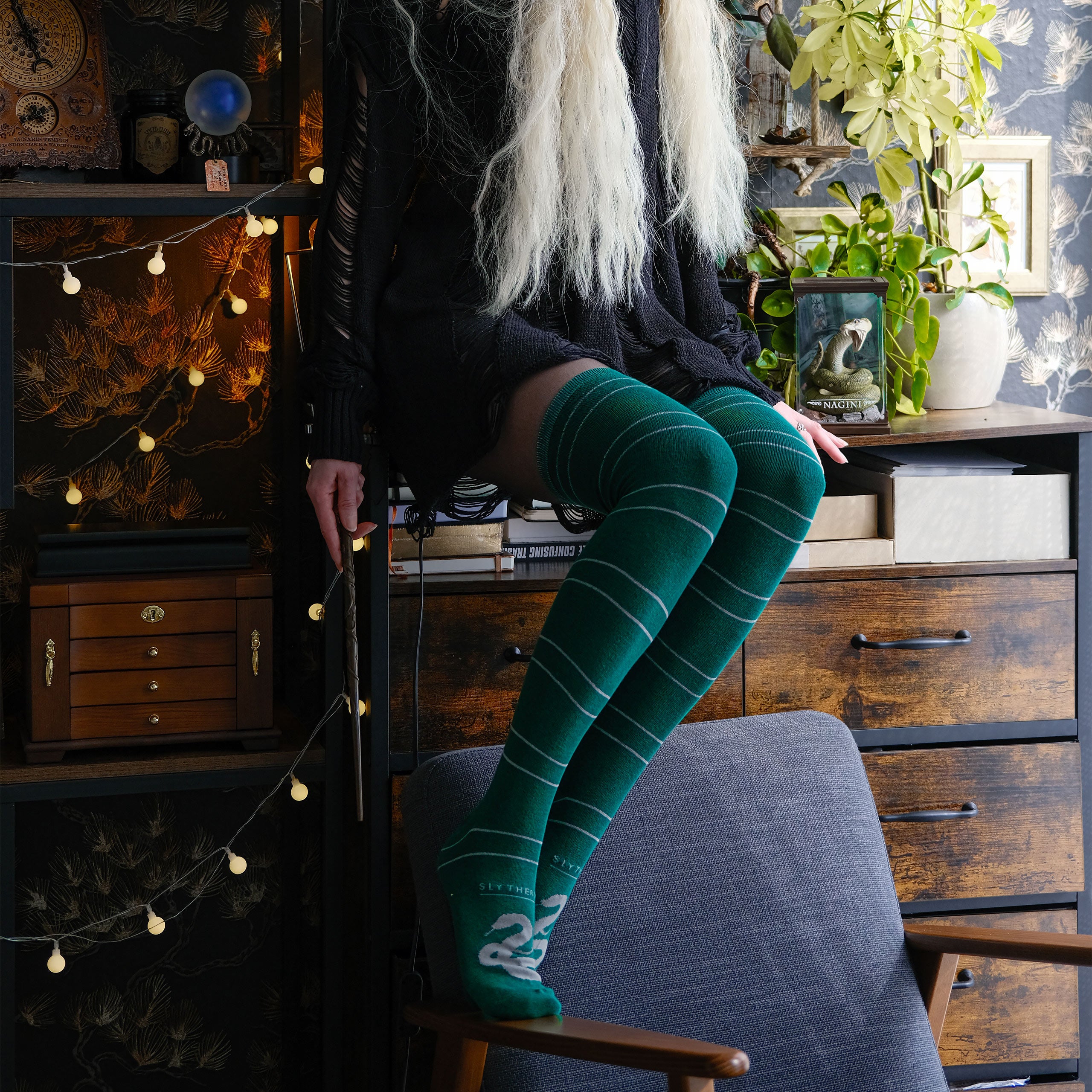Zdjęcie produktu Harry Potter - Slytherin Overknee Skarpetki 2-częściowy zestaw