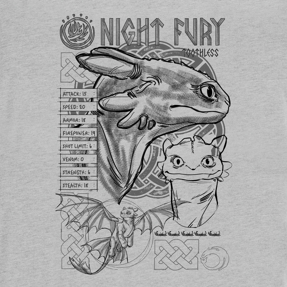 Zdjęcie produktu Jak wytresować smoka - Koszulka Night Fury Sketch szara