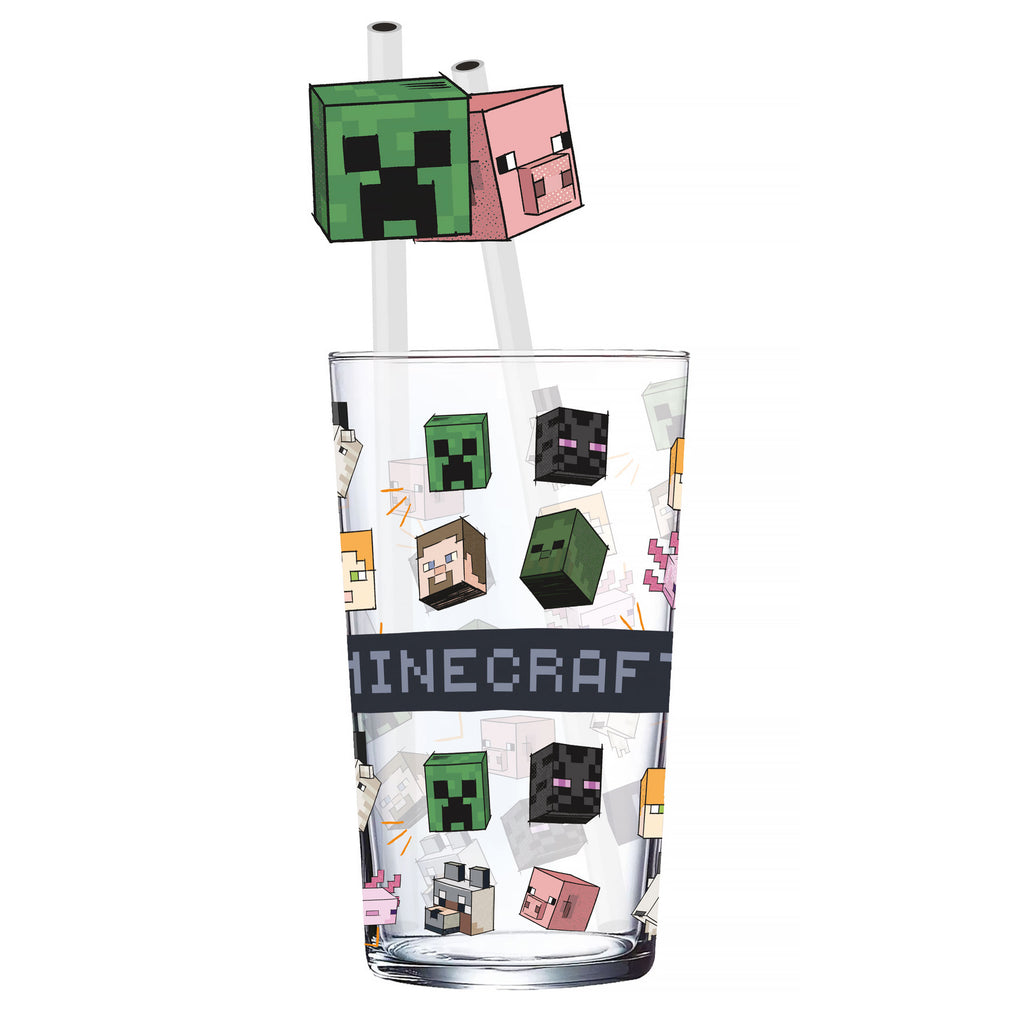 Zdjęcie produktu Minecraft - Szklanka z postaciami i 2 słomkami