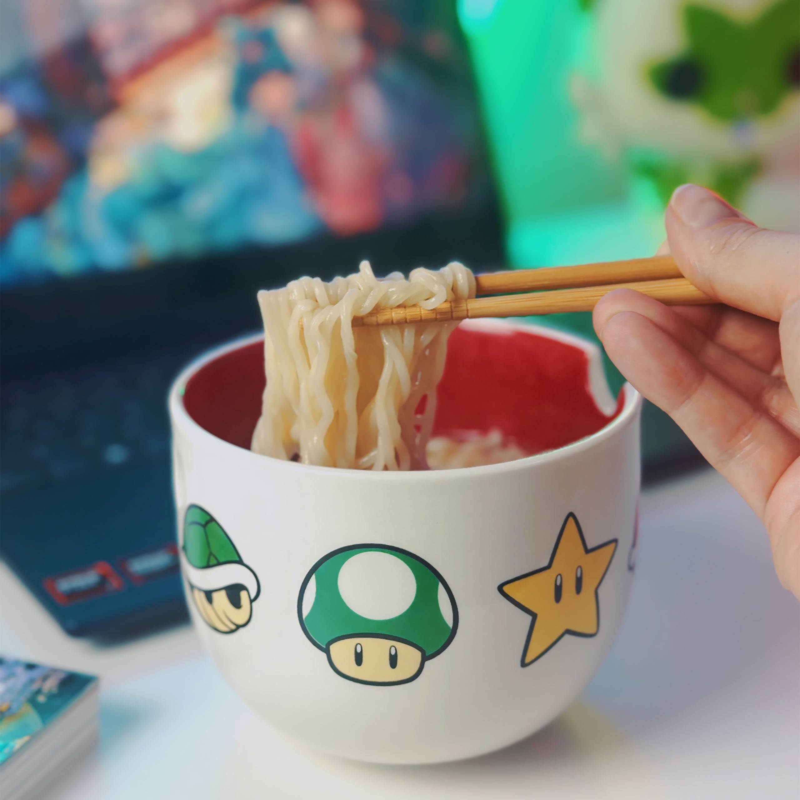 Zdjęcie produktu Super Mario - Miska Ramen z Symbolami i Pałeczkami