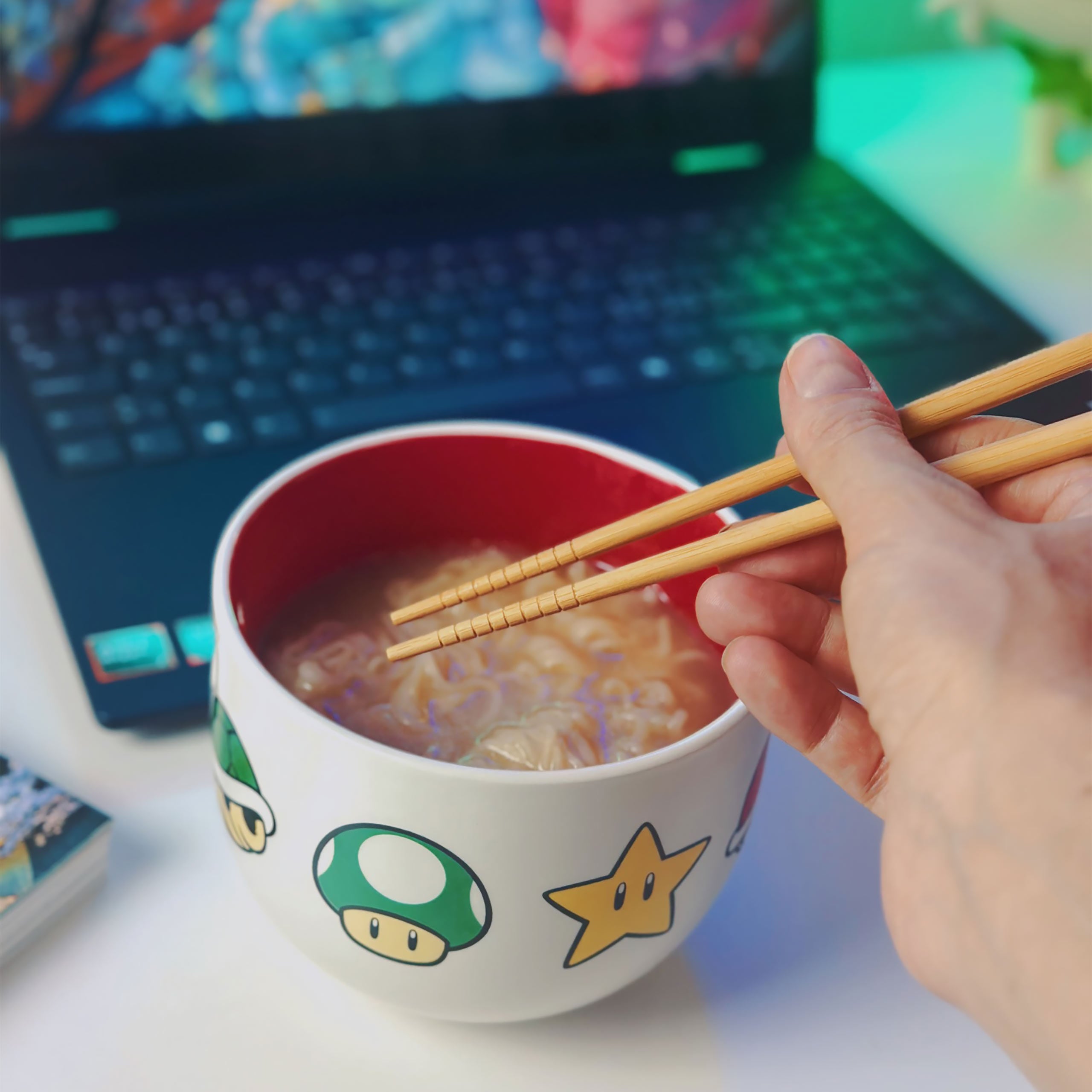 Zdjęcie produktu Super Mario - Miska Ramen z Symbolami i Pałeczkami