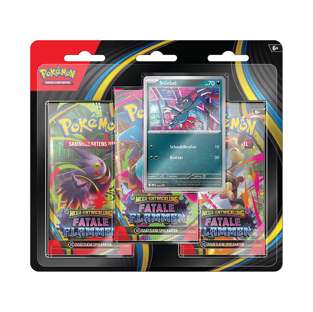Zdjęcie produktu Pokémon - Złowieszcze Płomienie Mega Ewolucja Blister 3-pack Wersja niemiecka