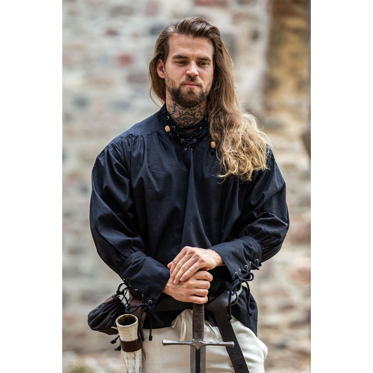 Product image Medieval Shirt Claude with Laced Cuffs Black