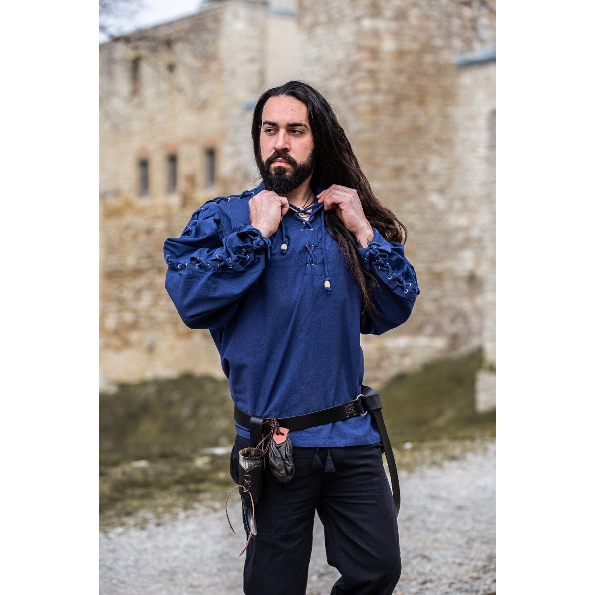Product image Medieval Lace-Up Shirt with Eyelets Adrian blue