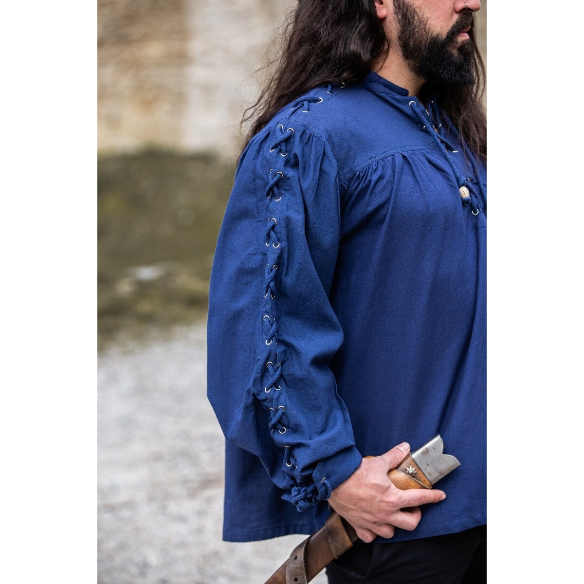 Product image Medieval Lace-Up Shirt with Eyelets Adrian blue