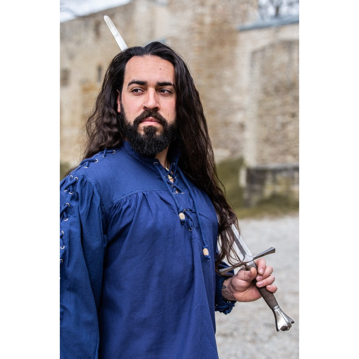 Product image Medieval Lace-Up Shirt with Eyelets Adrian blue