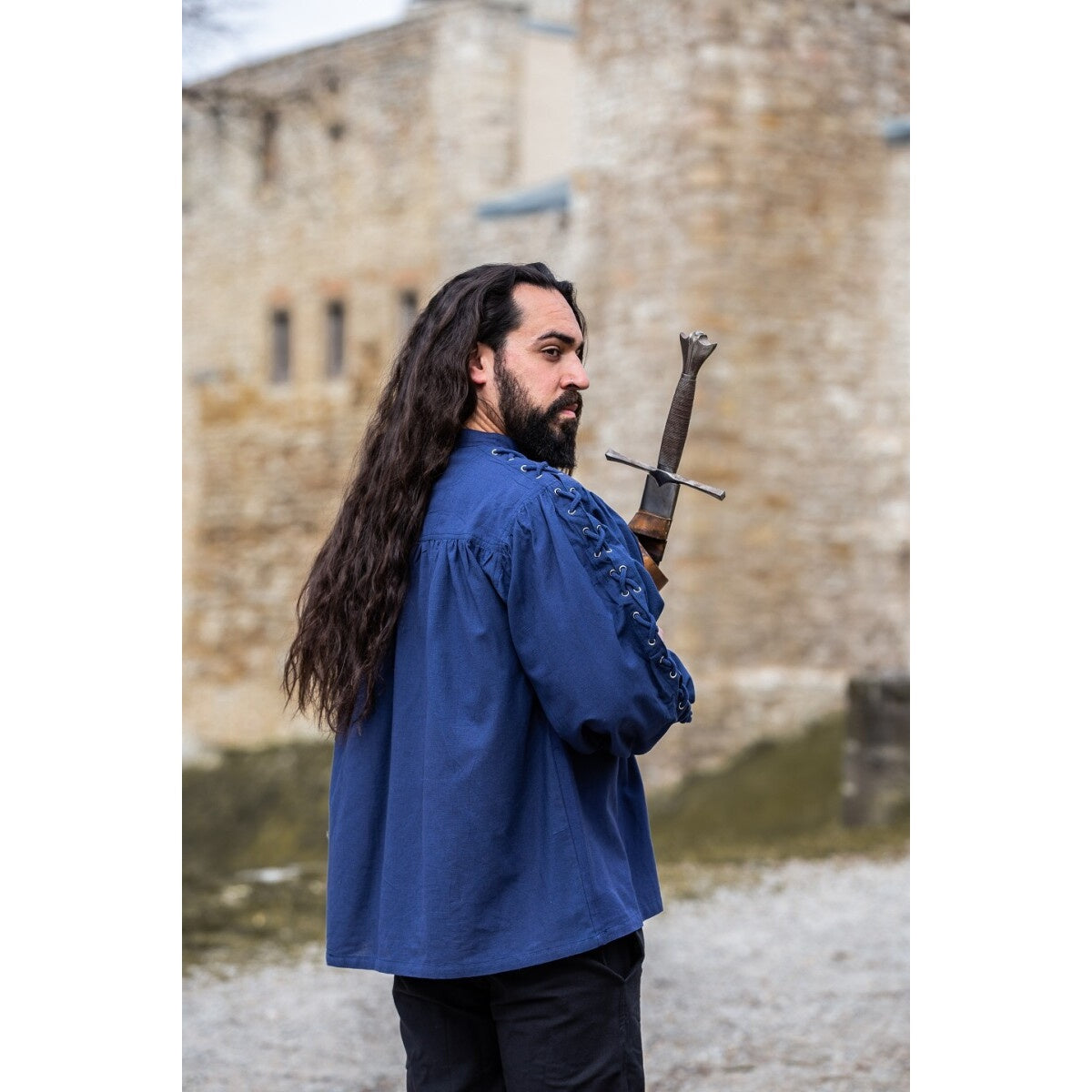 Product image Medieval Lace-Up Shirt with Eyelets Adrian blue