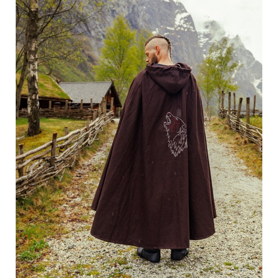 Product image Medieval Viking Cloak Alpha with Wolf Embroidery brown