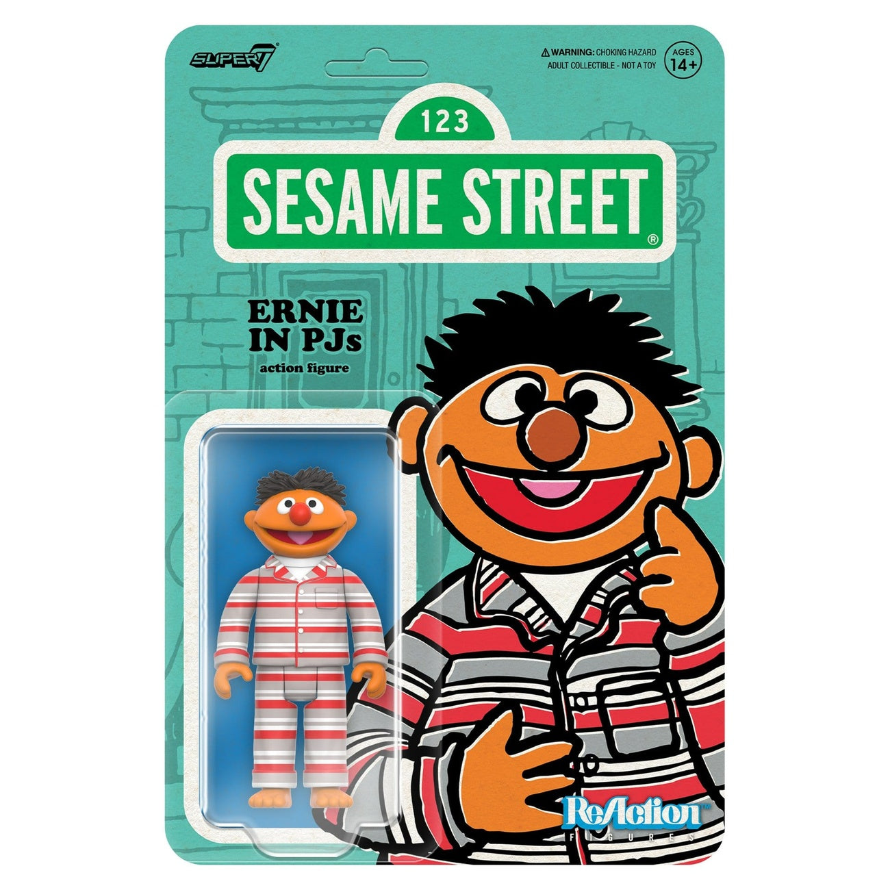 Zdjęcie produktu Ulica Sezamkowa figurka akcji ReAction Fala 06 Ernie (piżama) 10 cm