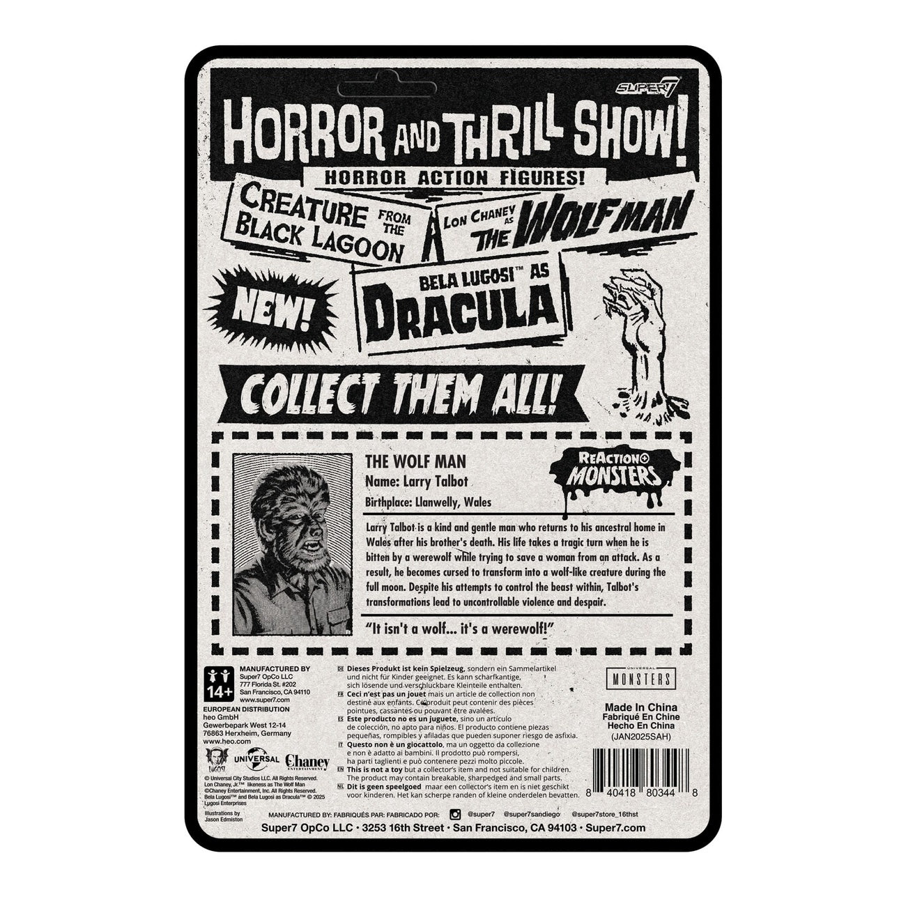 Zdjęcie produktu Universal Monsters Figurka akcji ReAction+ Fala 1 The Wolf Man 10 cm