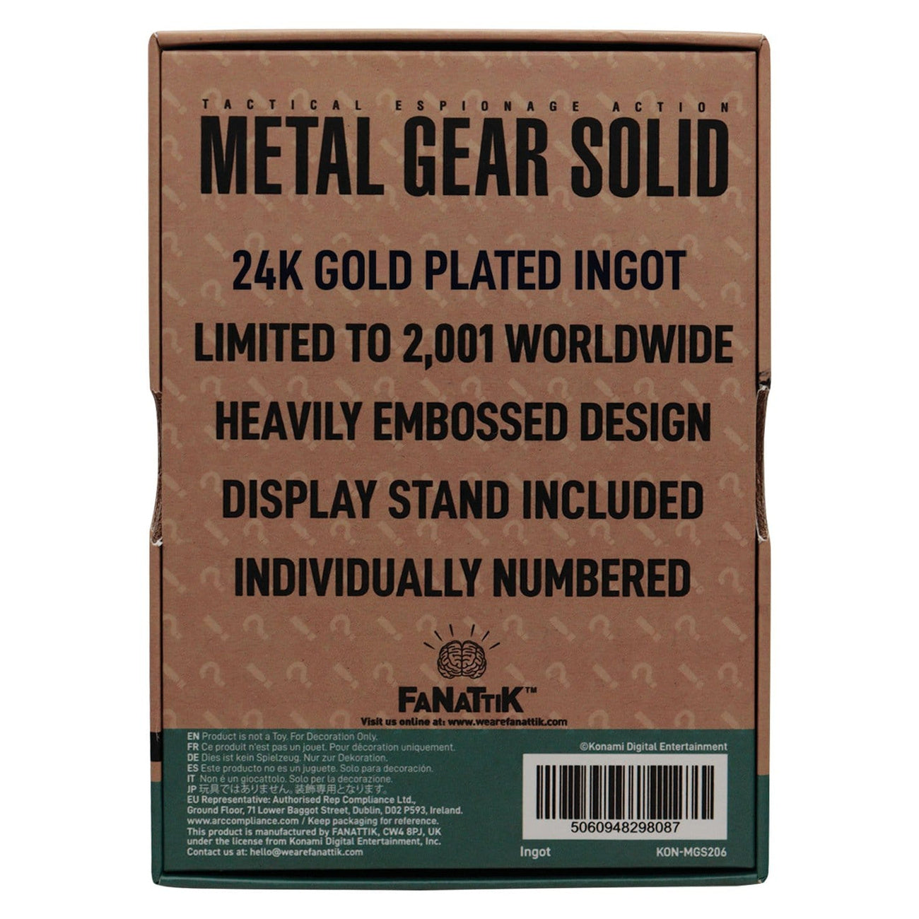Zdjęcie produktu Metal Gear Solid 2 Sztabka metalu Raiden 24k Gold Plated Limited Edition