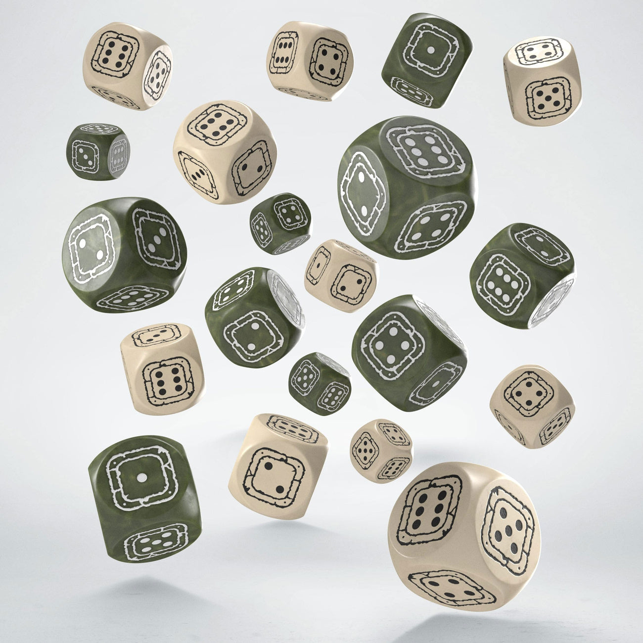 Product image Fortress Compact D6 Dice Set Beige & Olive (20)
