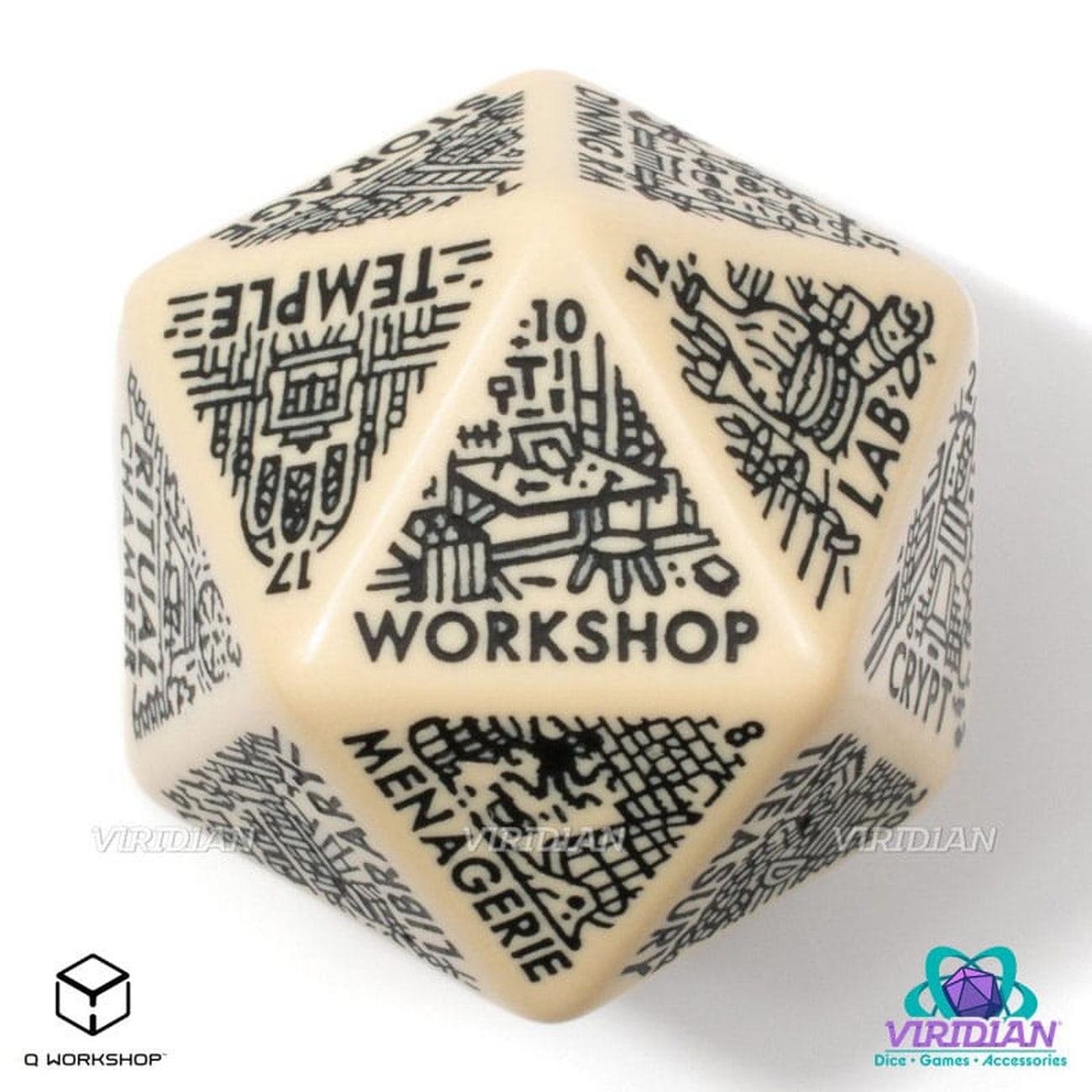 Product image Viridian Dice Jumbo Die Dungeon Room Generator D20 Beige