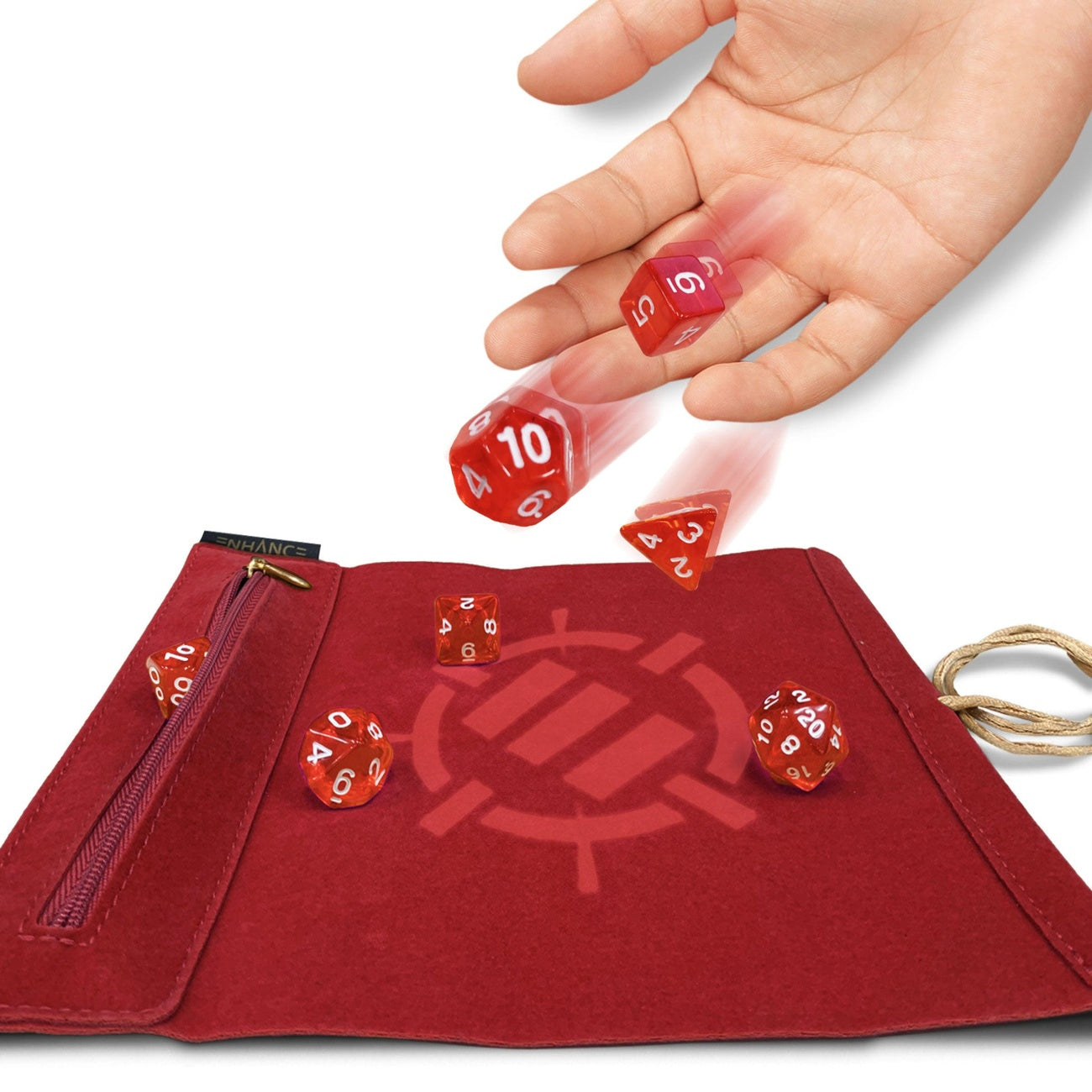 Zdjęcie produktu Enhance Tabletop Roll on a Scroll woreczek na kości z kośćmi czerwony
