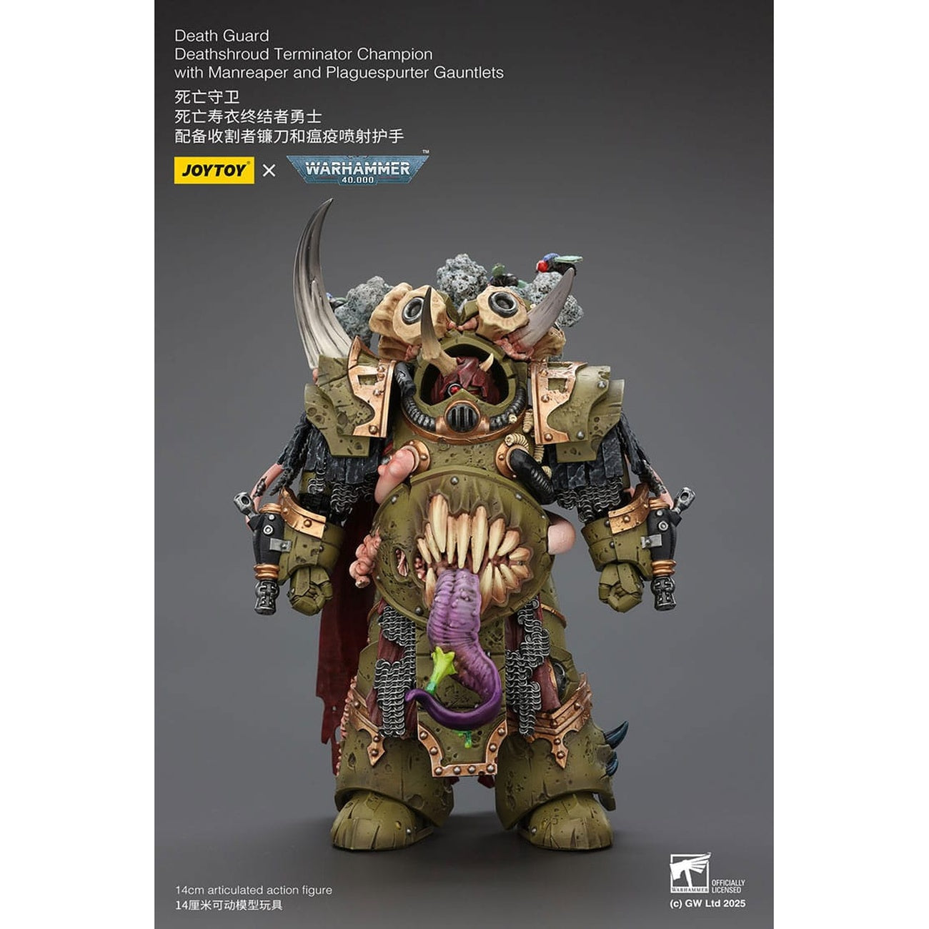 Zdjęcie produktu Figurka akcji Warhammer 40K 1/18 Death Guard Deathshroud Terminator Champion z Manreaper i Plaguespurter Gauntlets 14 cm