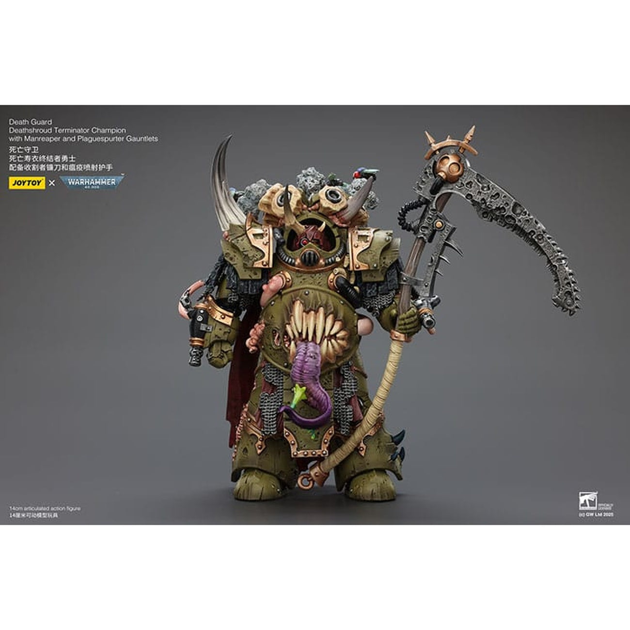 Zdjęcie produktu Figurka akcji Warhammer 40K 1/18 Death Guard Deathshroud Terminator Champion z Manreaper i Plaguespurter Gauntlets 14 cm