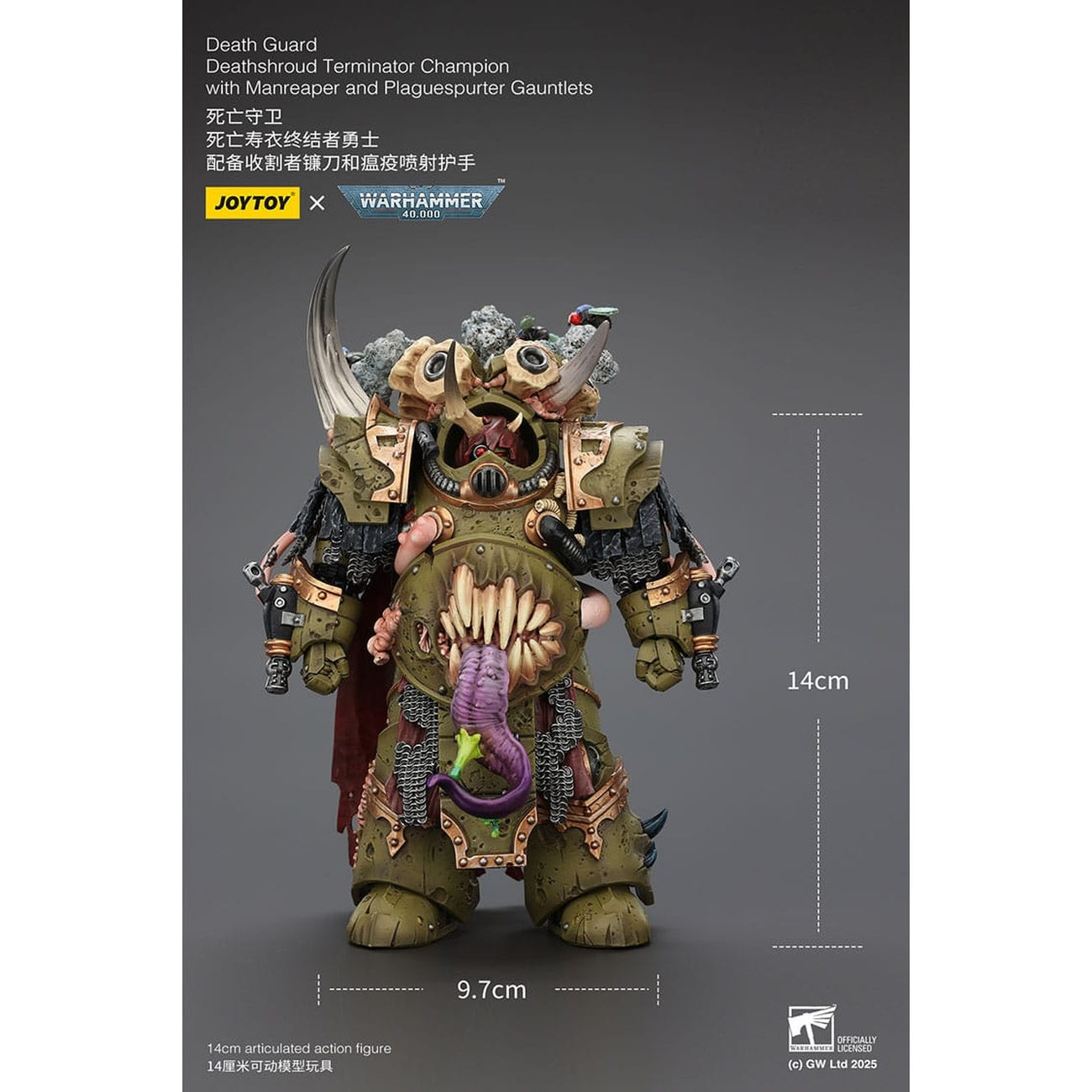 Zdjęcie produktu Figurka akcji Warhammer 40k 1/18 Death Guard Deathshroud Terminator 1 z Manreaper i Plaguespurter Gauntlet 14 cm
