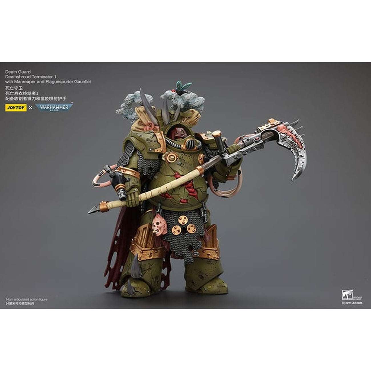 Zdjęcie produktu Figurka akcji Warhammer 40k 1/18 Death Guard Deathshroud Terminator 1 z Manreaper i Plaguespurter Gauntlet 14 cm