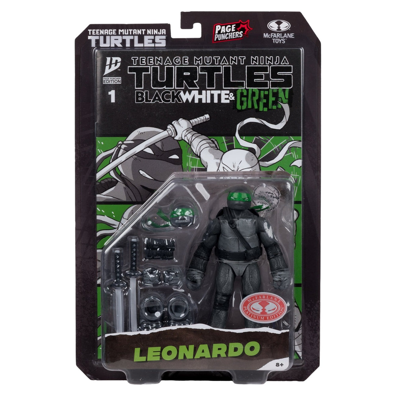 Zdjęcie produktu Teenage Mutant Ninja Turtles Page Punchers figurka akcji Leonardo (Black White & Green) (Red Platinum Edition) 13 cm