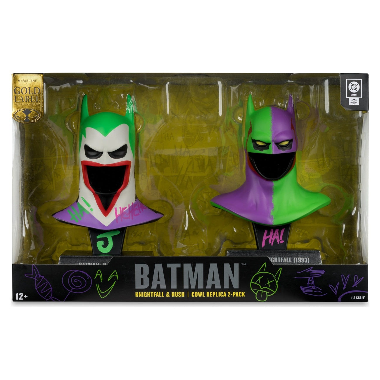 Product image Batman DC Direct Mini Replica 1/3 2-Pack Batman Masks Hush & Knightfall (Jokerized) (Gold Label) 18 cm