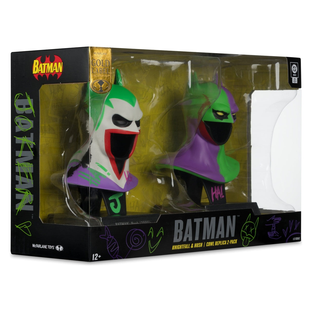 Product image Batman DC Direct Mini Replica 1/3 2-Pack Batman Masks Hush & Knightfall (Jokerized) (Gold Label) 18 cm