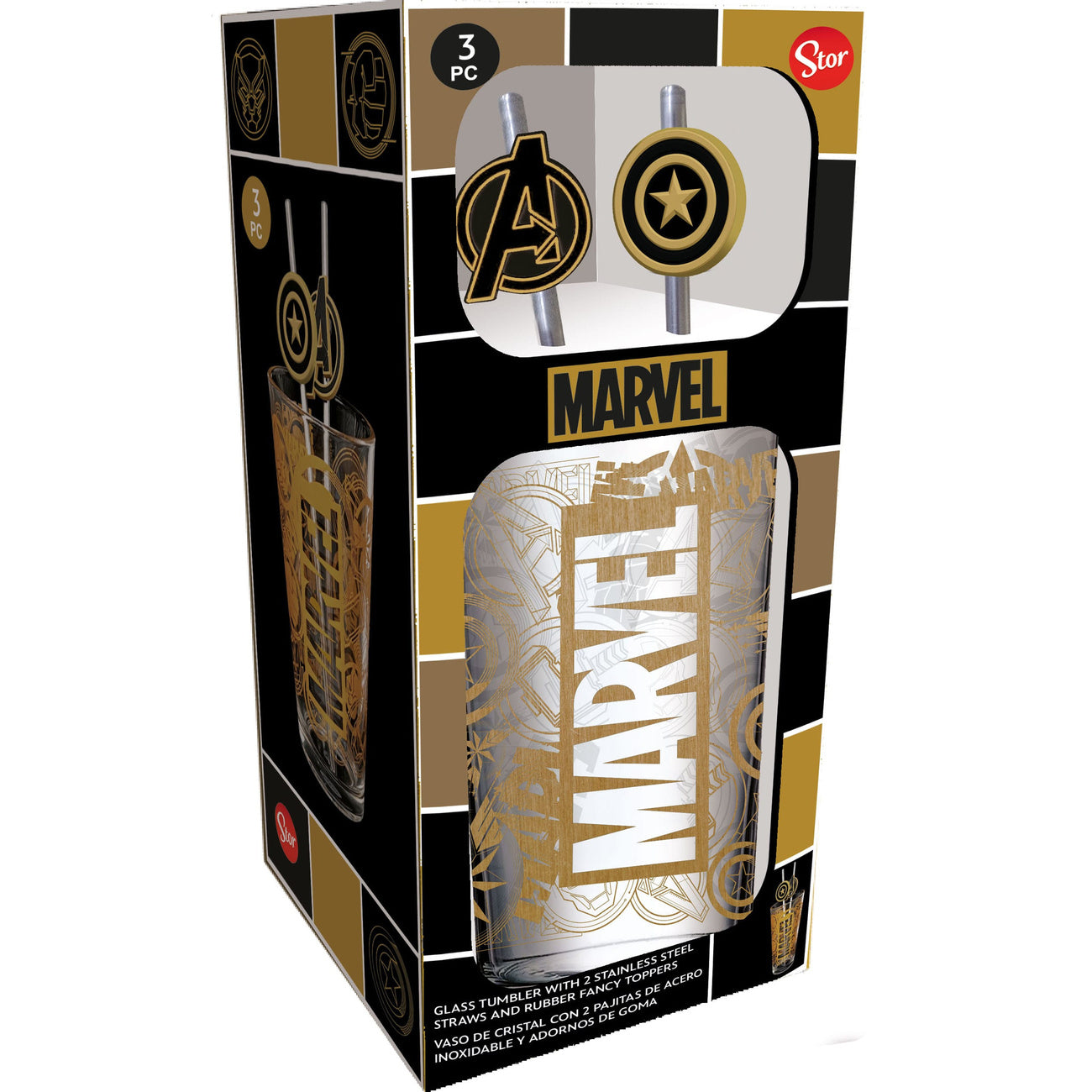 Zdjęcie produktu Szklany kubek Marvel z rurkami Logo & Avengers 485 ml