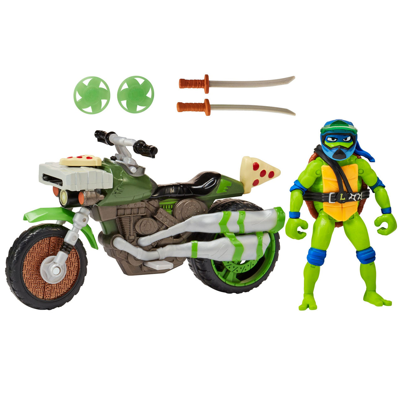 Zdjęcie produktu Teenage Mutant Ninja Turtles: Mutant Mayhem Drive N Kick figurka akcji Leonardo i motocykl 11 cm
