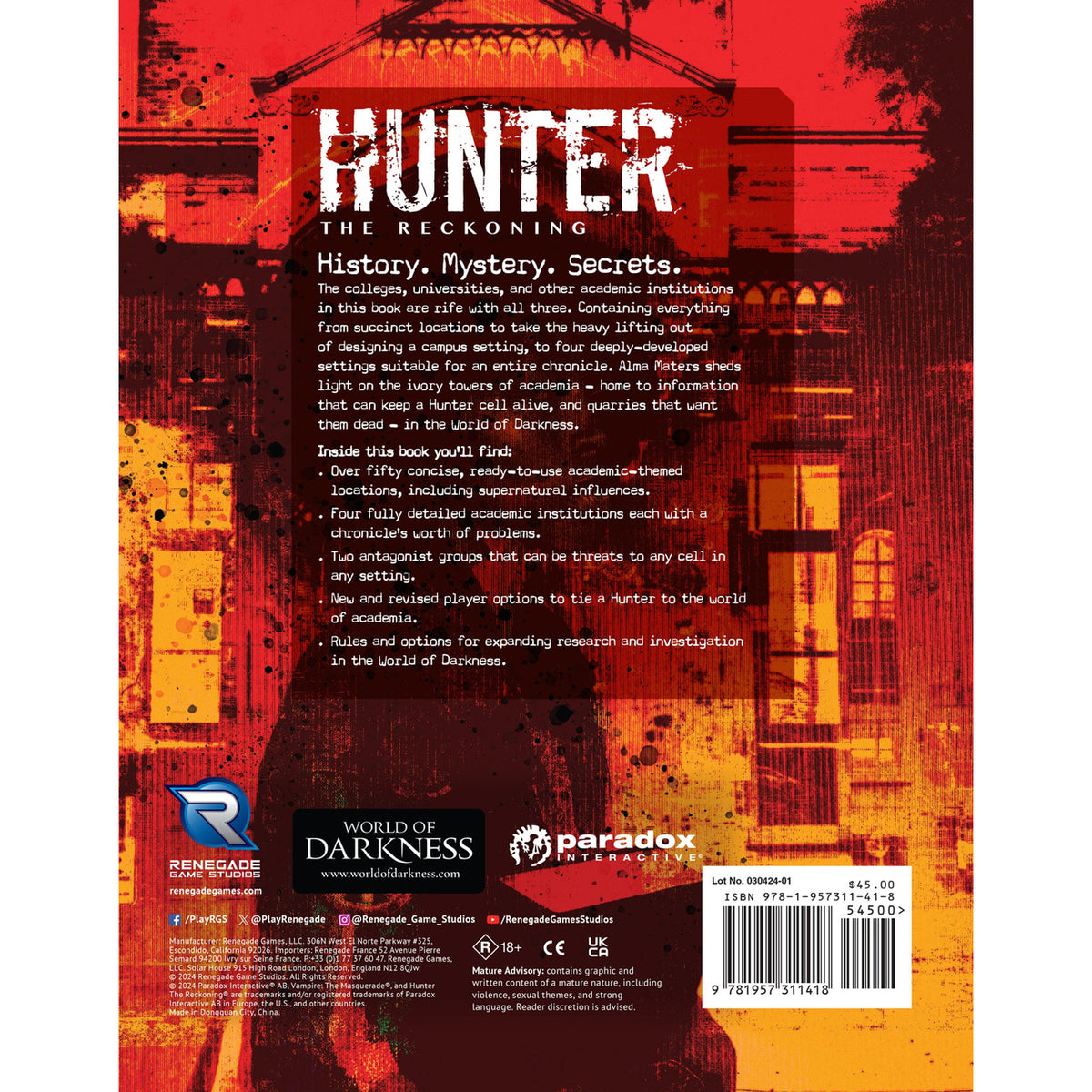 Zdjęcie produktu Hunter: The Reckoning 5. edycja – podręcznik RPG Alma Maters