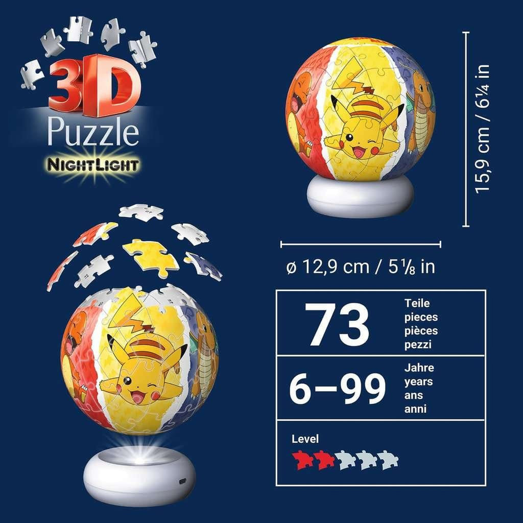 Zdjęcie produktu Pokémon Kula Puzzle 3D Lampka Nocna (73 elementy)