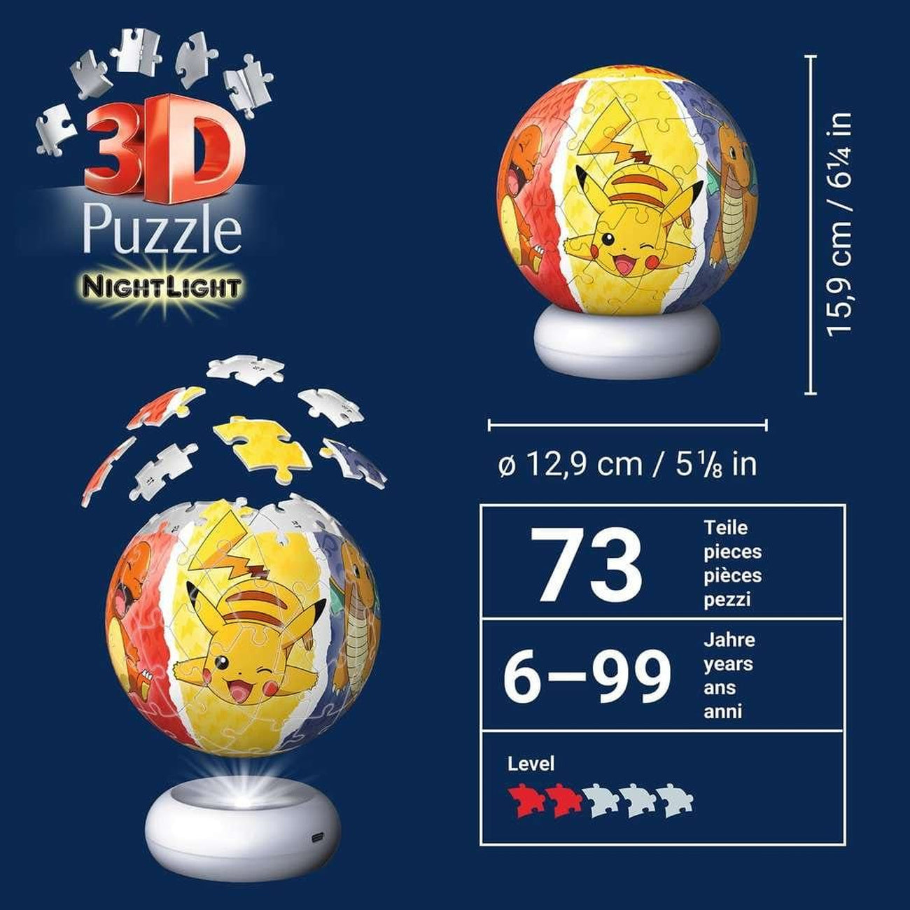 Zdjęcie produktu Pokémon Kula Puzzle 3D Lampka Nocna (73 elementy)